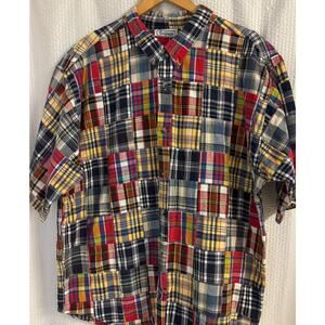 Vintage Bridgewater Madras Patchwork Shirt Mens XL Plaid Short Sleeve Preppy